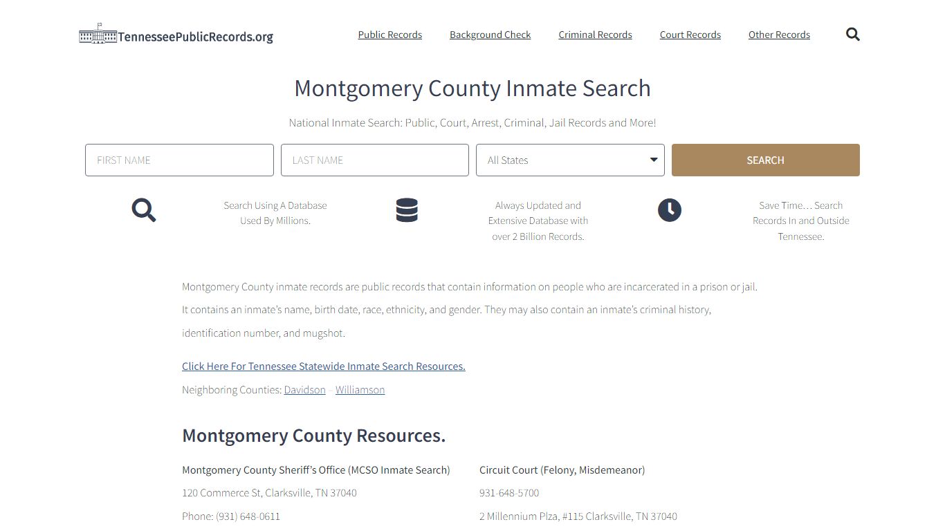 Montgomery County Inmate Search - tennessee public records